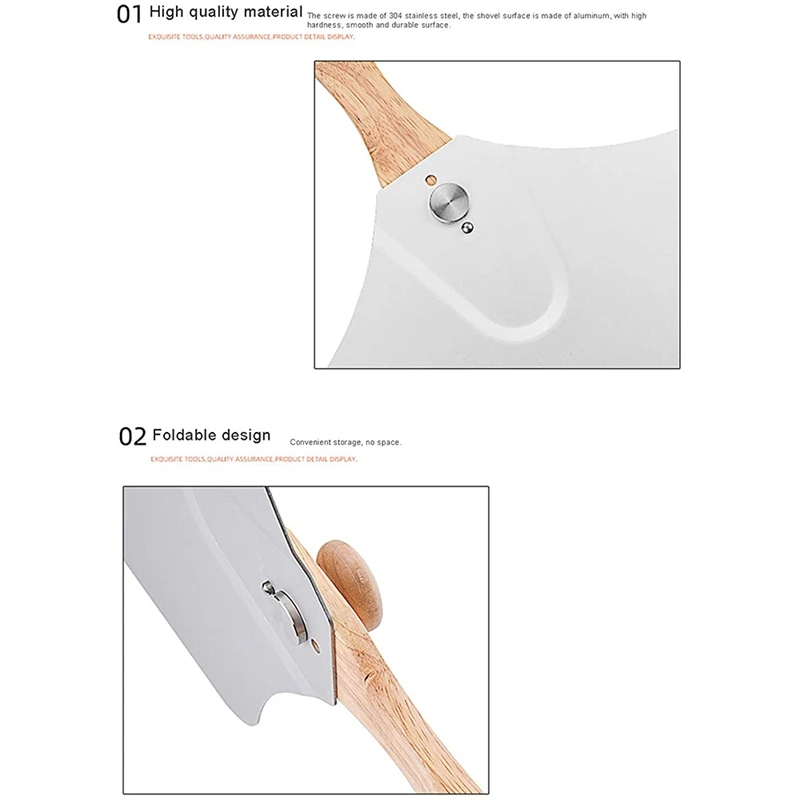 Алюминиевая кожура для пиццы лопатка со складной деревянной ручкой и ножом