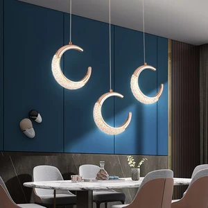 Creative Art Moon LED Pendant Light Nordic Bedroom Bedside Pendant Lamps Kitchen Dining Room Restaurant Bar Hanging Light