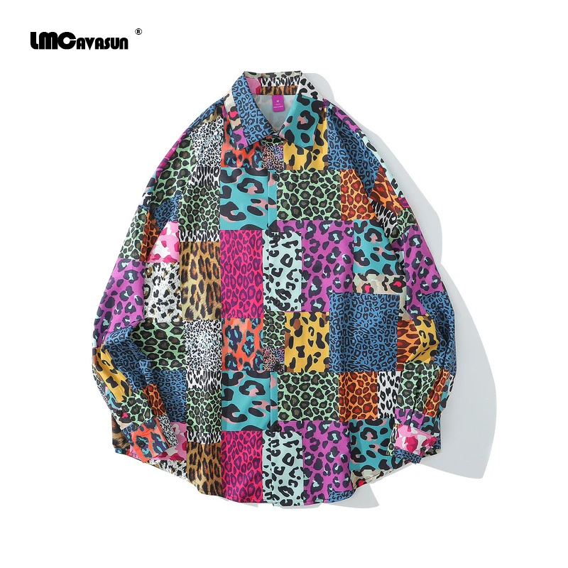 Новинка весны и осени Корейская рубашка LMCAVASUN в клетку с леопардовым принтом