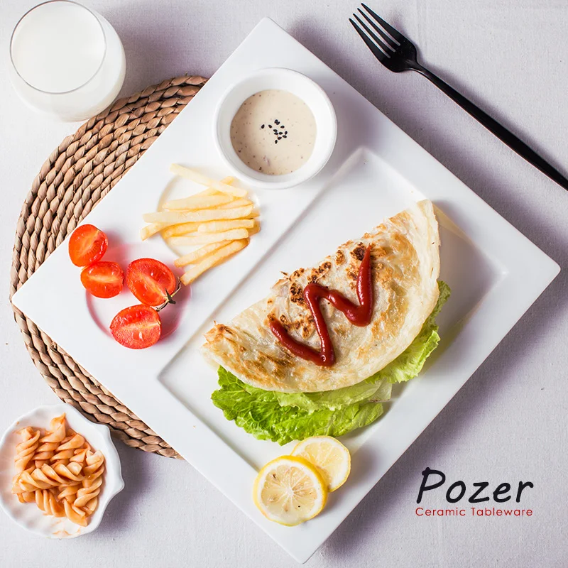 

Креативная керамическая Западная тарелка для еды, тарелка для стейка, тарелка для завтрака, тарелка с разделенной сеткой, Квадратная тарелк...
