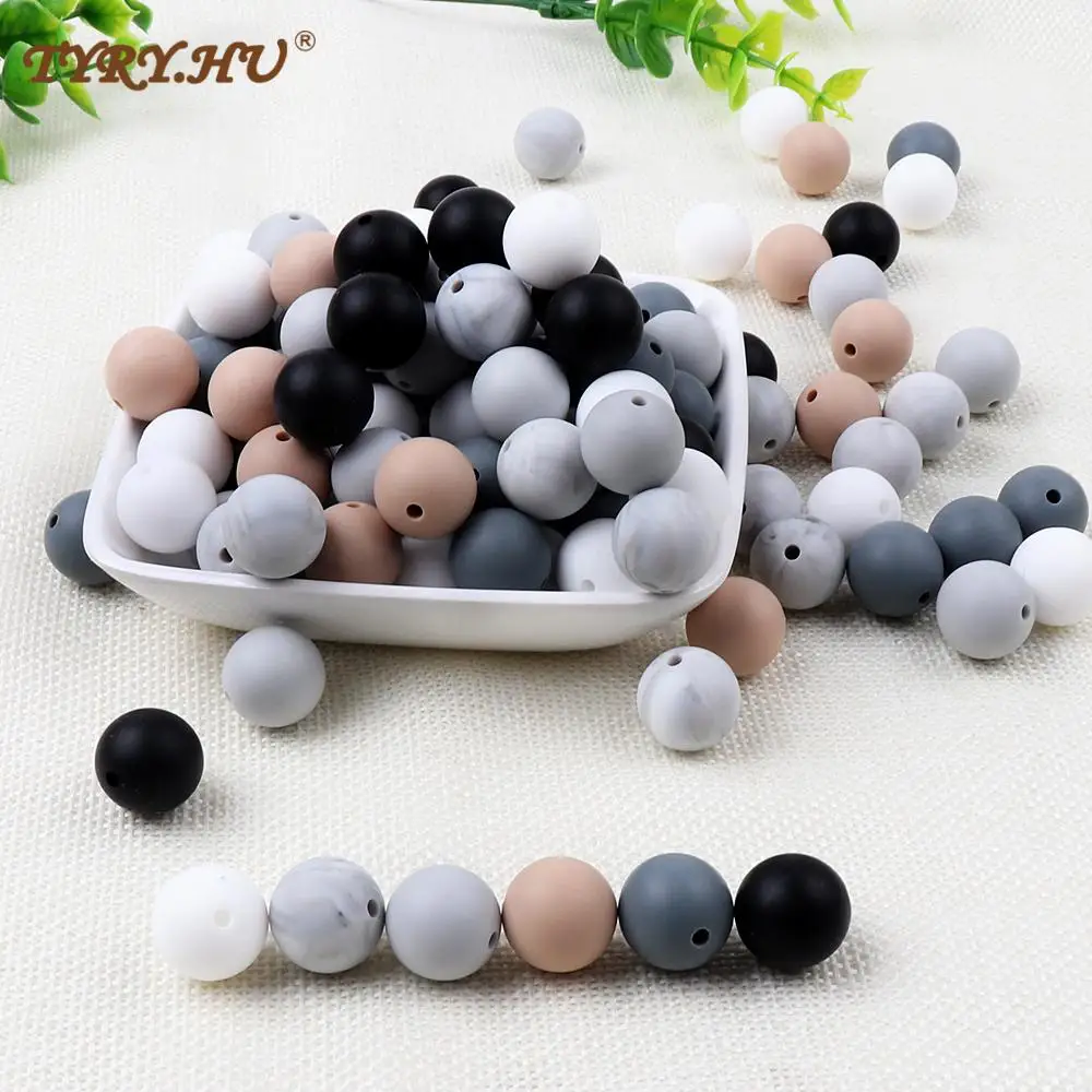 

TYRY.HU 30pcs/lot Silicone Beads Baby Teether 15mm Baby Teething Beads For Pacifier Chain Silicone Teether BPA Free