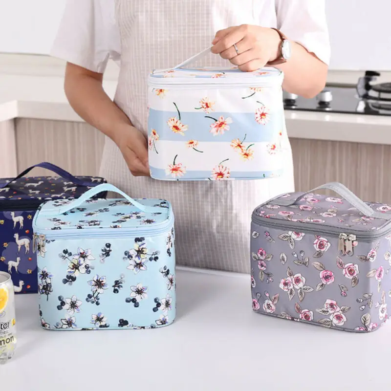 

Hot Floral Lunch Bag Waterproof Thermal Picnic Lunch Case Insulated Cooler Handbag Storage Pouch Tote Large Capacity Lunch Bags
