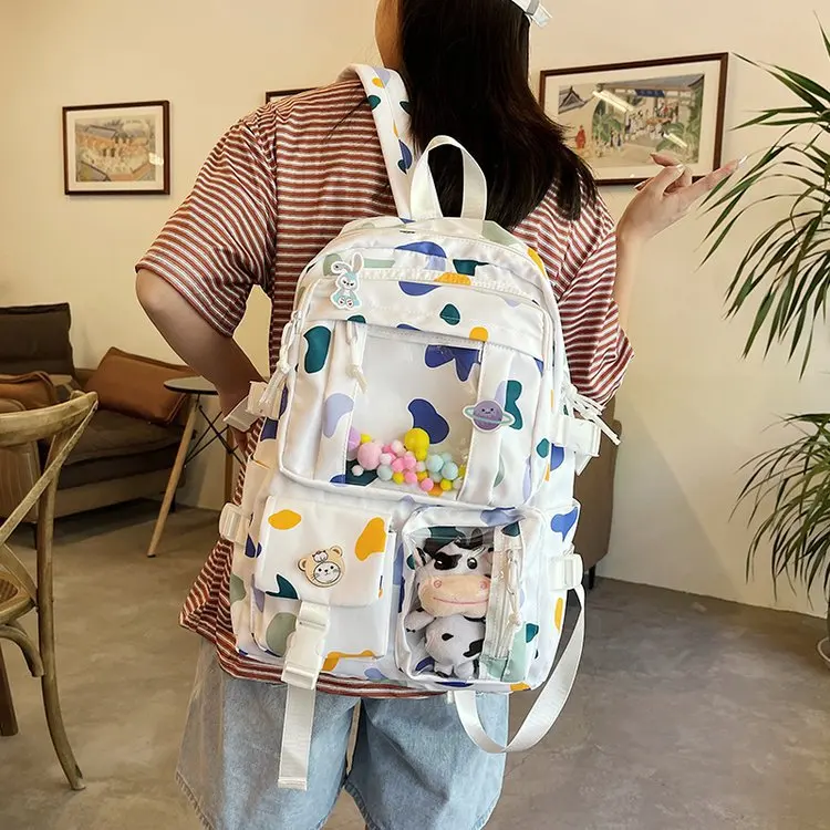 

Schoolbag female 2021 new trendy Korean campus small fresh color wave point lovely soft sister student transparent Backpack