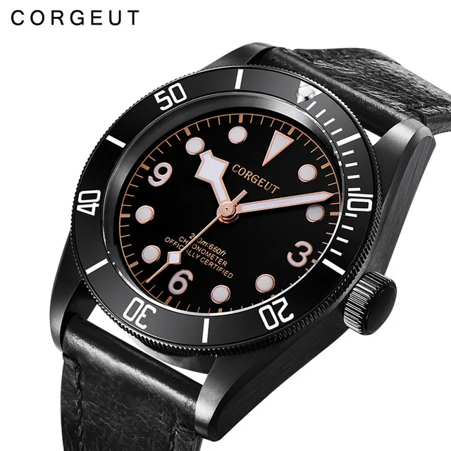 corgeut 4 41 мм Corgeut автоматические механические часы коричневый циферблат Бронзовый чехол светящиеся знаки сапфировое стекло автоматические водонепроницаемые мужские часы - Цвет: corgeut 4