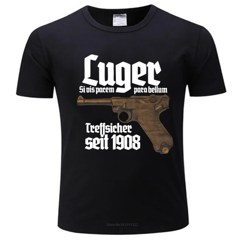 Мужские футболки хлопчатобумажные Топы Luger Премиум Футболка Pistole 08 Парабеллум