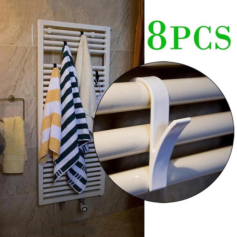 

6/8/10pcs High Quality Hanger White Towel Hook For Heated Towel Radiator Rail Bath Hook Holder Clothes Hanger Scarf Hook up Tool