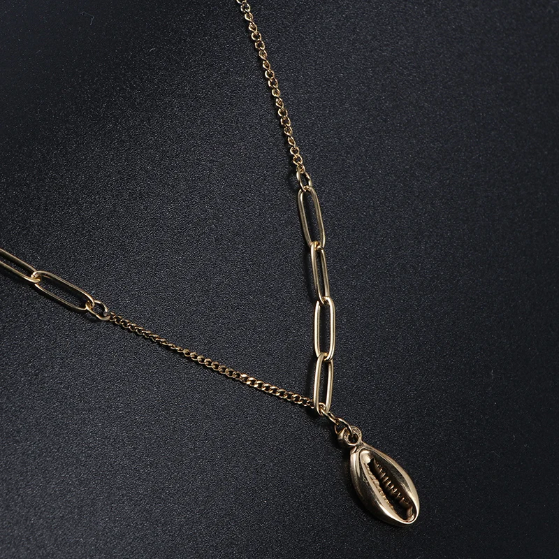 

Женская цепочка из нержавеющей стали золотого цвета с подвеской в виде ракушки