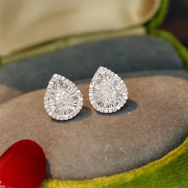 

VAGZEB New Trendy AAA CZ Silver Color Stud Earrings Women Inlaid Brilliant Cubic Zirconia Delicate Female Jewelry for Party