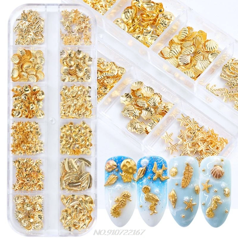 

12 Grids/Box Mixed Glitter Metal Nail Art Decoration Starfish Shell Sun Coconut Tree Epoxy Resin Filling Material DIY N20 20