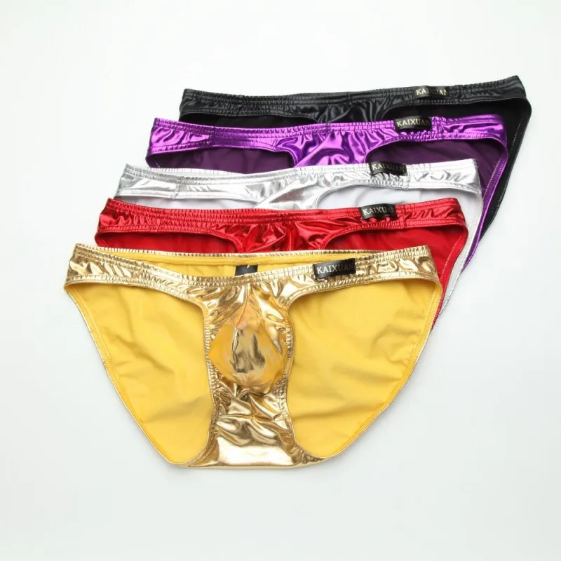 

Men Sexy Leather Brief Underwear Hot Gay Underwear Briefs shinny Solid color