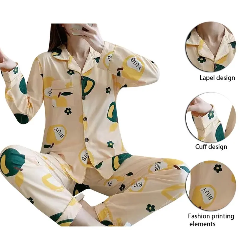 

2021 New Arrival Spring/Summer Viscose Long-sleeved Trousers Ladies Pajamas Suit Simple Style Long Pajamas Women's Home Service