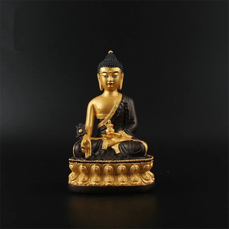

13.7cm Colored PlatedTantric Buddhist Resin Pharmacist Bodhisattva Buudha Putting Decorate Statue Small Collective Figurine