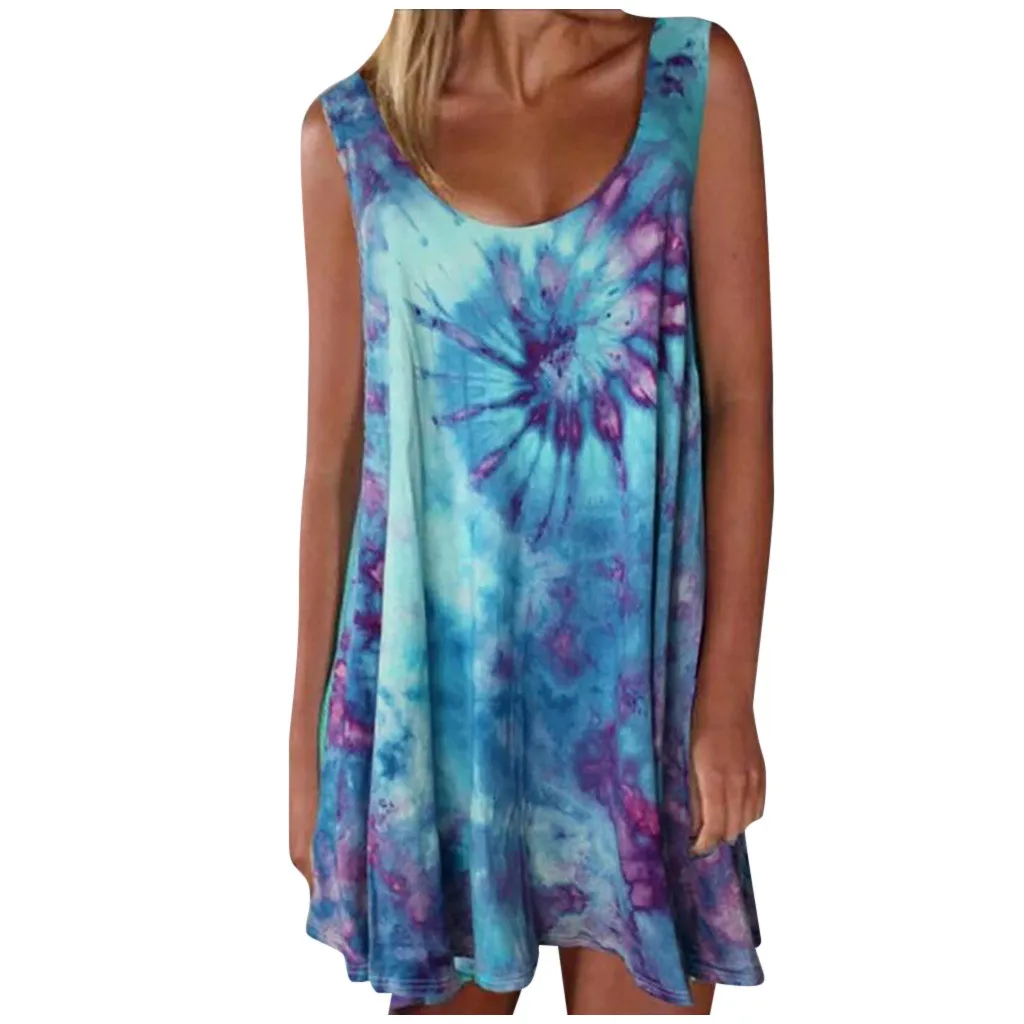 Женское летнее платье мини с радужным принтом без рукавов|Женские платья| |