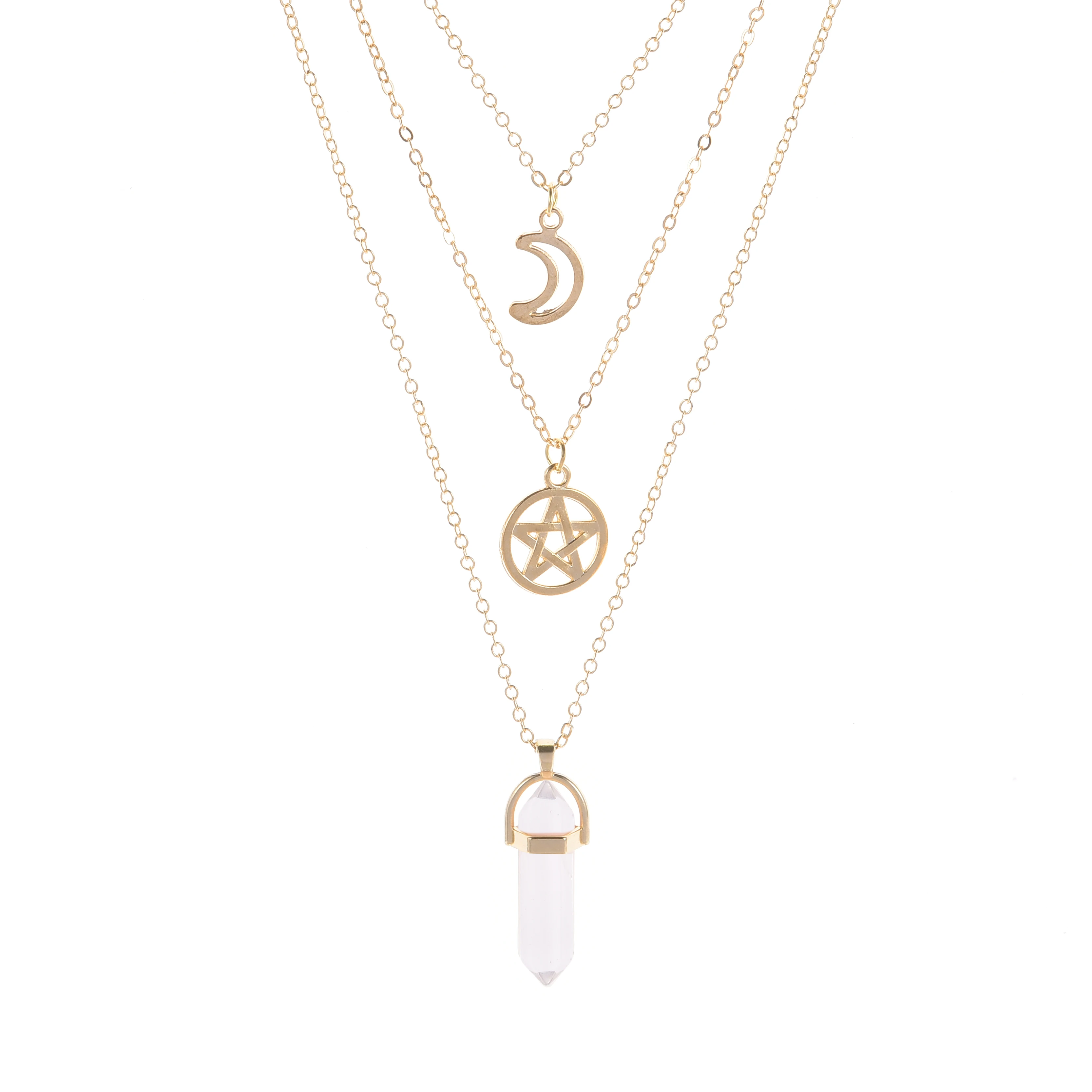 3 слойное ожерелье со звездой и луной комбинированное для сексуальной девушки