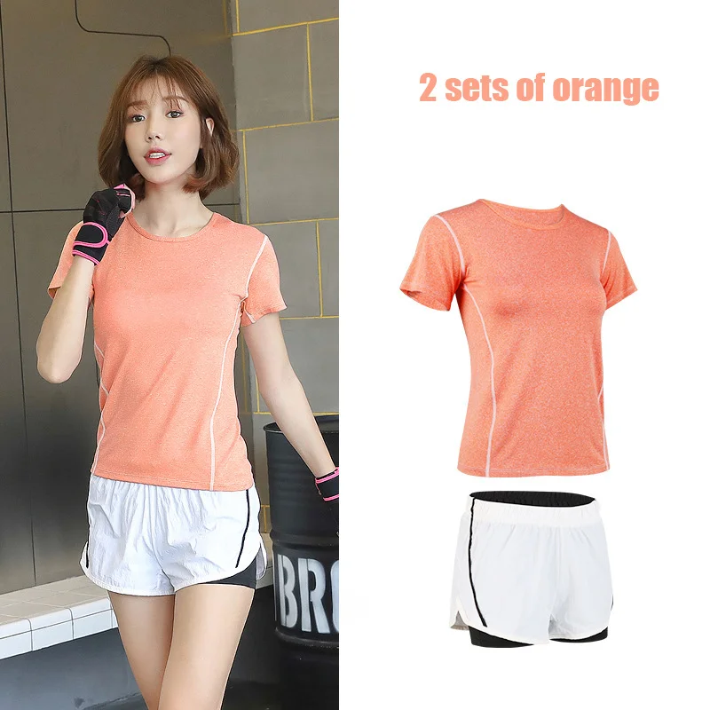 2 sets of orange 2 5 шт. Набор для йоги для женщин одежда Бюстгальтер Спортивный Бег Фитнес Женская футболка одежда для фитнеса тренировочный спортивный костюм набор - Цвет: 2 sets of orange 2