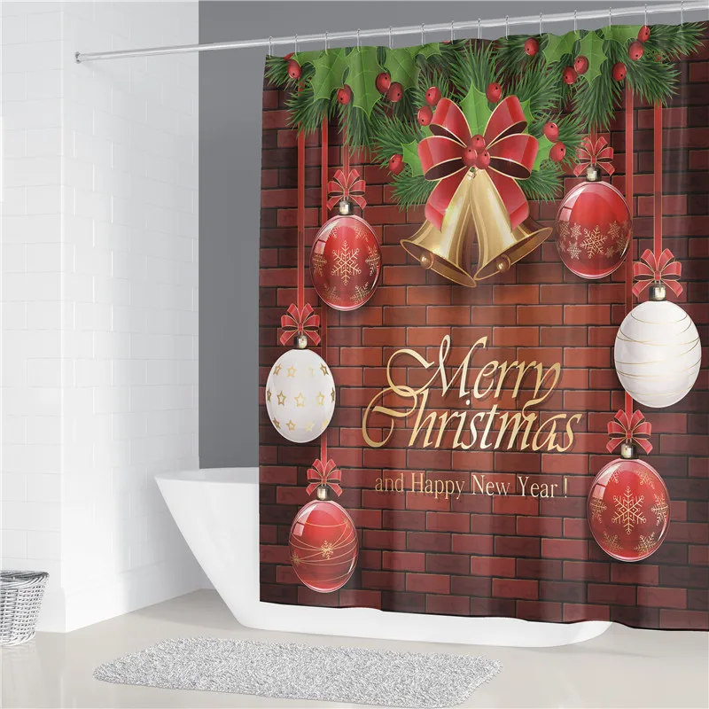 

1PC Red Lantern Print Polyester Shower Curtain Bathroom Bathtub Partition Household Christmas Decoration Supplies Accessories