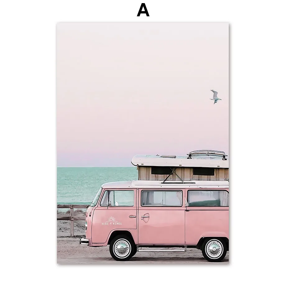 Бежевая трава закат пляж Пальма автомобиль настенная Картина на холсте