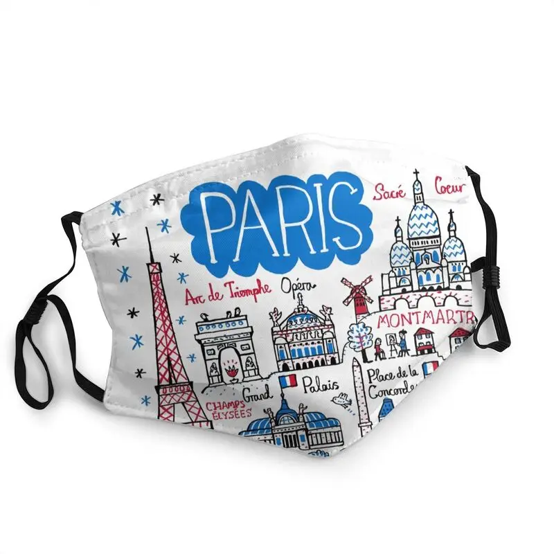 

Non-Disposable France Paris Eiffel Tower Face Mask Comic Painting Scenic Area Anti Haze Protection Mask Respirator Mouth Muffle