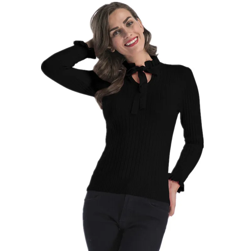 Женский свитер с длинным рукавом осенне-зимние вязаные мягкие облегающие топы