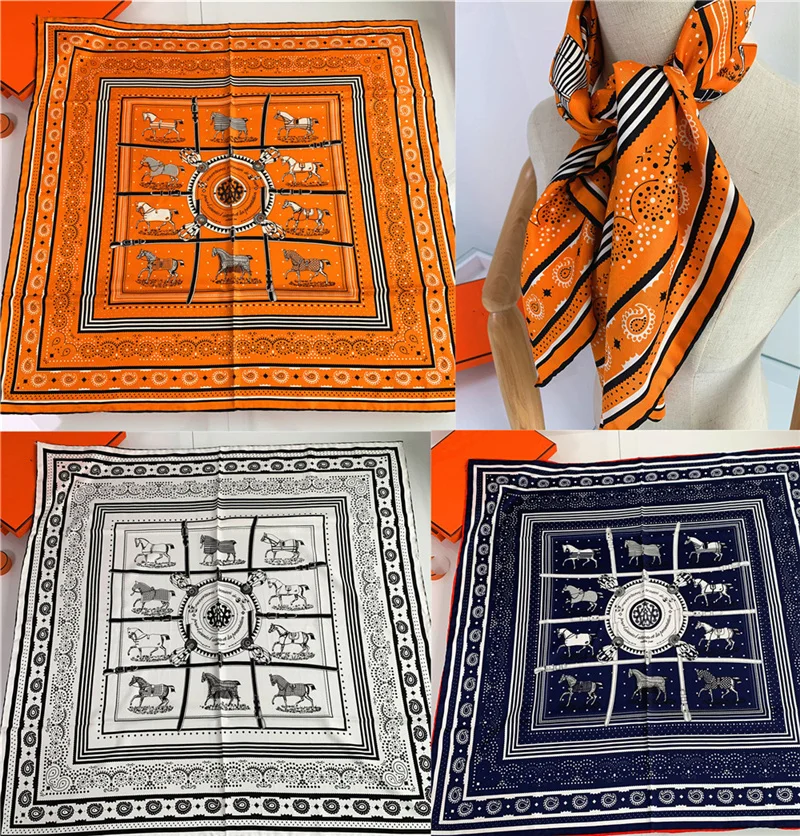 90 см ручной скрученный край Пейсли Лошадь саржа Шелковый квадратный шарф Женская