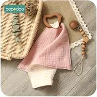 bopoobo olive oil wooden cotton saliva towel 1set food grade wooden teether baby nursing accessories custom baby pacifier chain