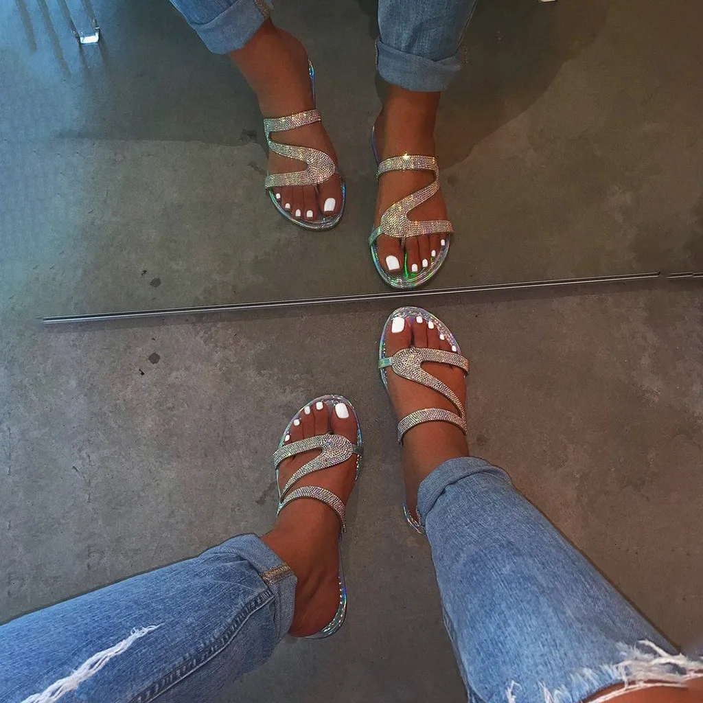 Женские Светоотражающие сандалии Тапочки на плоской подошве Повседневные