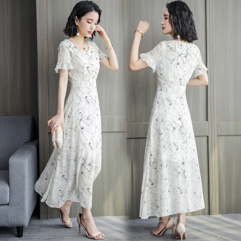 Летнее шифоновое платье женская одежда 2020 Пляжное Элегантное Длинное с