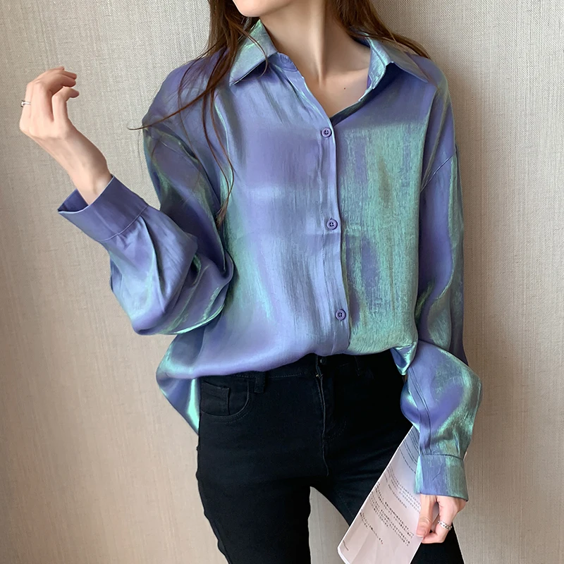 Блузка Женская Осенняя атласная шелковая с длинным рукавом | одежда