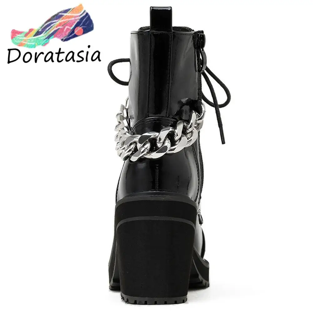 DORATASIA Big Size 43 Female Boots Vlack Lace Up Zip Chain Platform Motorcycle Shoes Cool Fashion Punk Goth Stree Women | Обувь