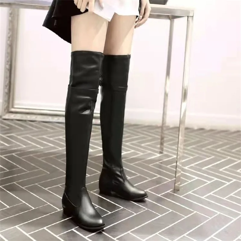 

Women's Flat Heel Boots Single Boots 2021 Autumn New Round Head Low Heel Large Boots Over Knee Boots In Autumn And Winter