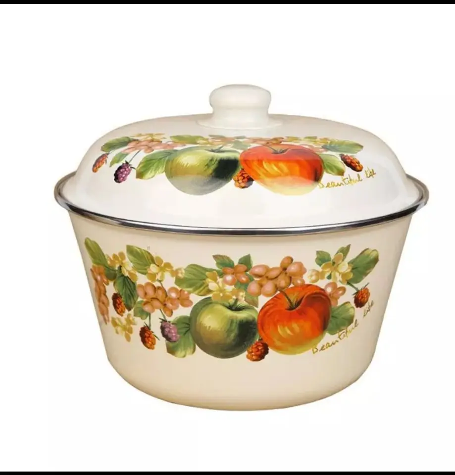 

Enamel Basin With Lid, Wash Bowl, Vegetable Basin, Traditional Lard Bowl,Thickened Wash Bowl with lid, Chinese Style Kitchen Pot