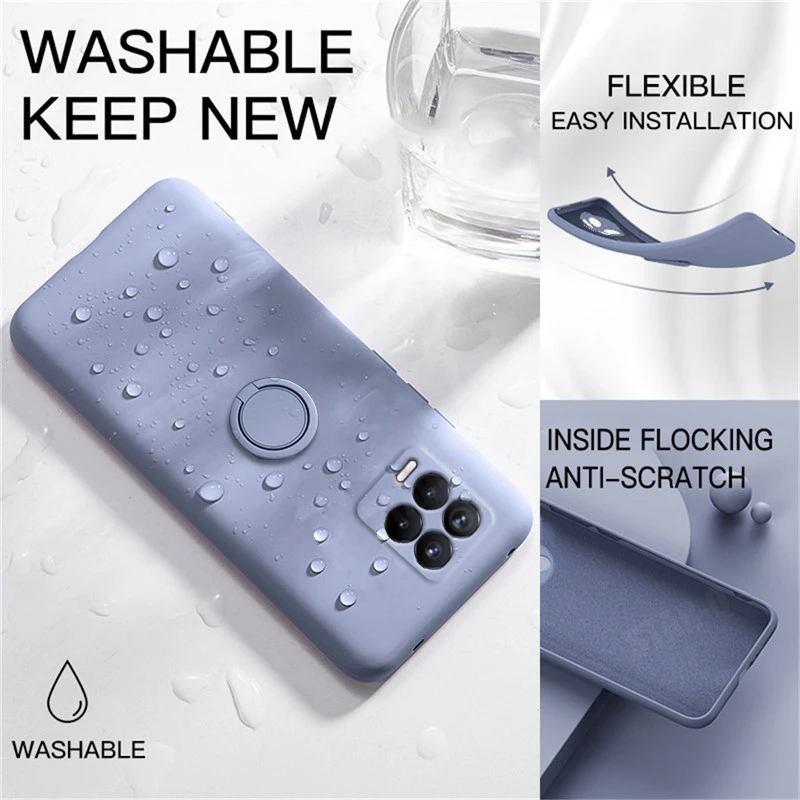 liquid silicone ring holder phone case for oppo realme 8 7 pro 4g 5g 7i gt neo master narzo 30a c21 original stand soft cover free global shipping