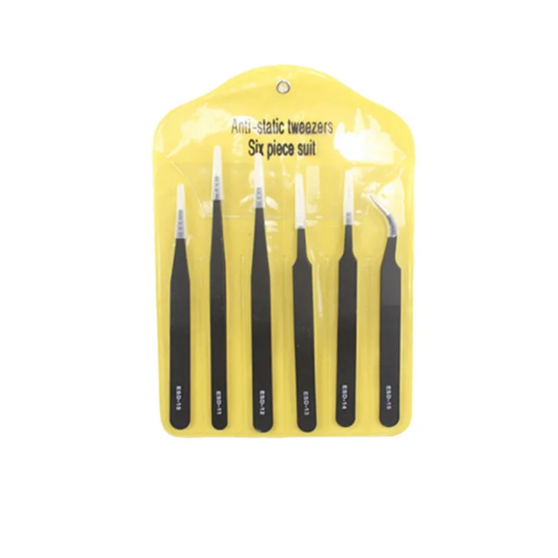 Black 6pcs set 6 шт. антистатические пинцеты из нержавеющей стали набор инструментов для ремонта электроники набор прецизионных моделей ручной набор инструментов - Тип головки пинцета: Black 6pcs set