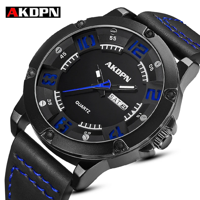 

Luxury Watches Men Fashion 3D Dial Waterproof Quartz Watch Male Leather band Military Style Clock With Date Wristwatches Men's