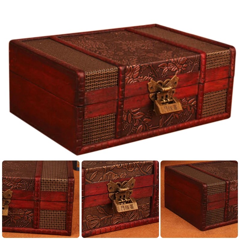 Wooden Vintage Treasure Chest With Lock Retro Style Bedroom Study Storage Box