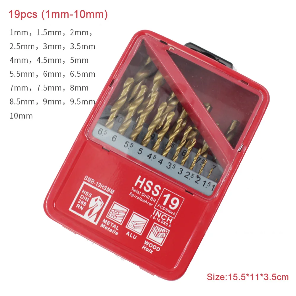 Набор сверл из быстрорежущей стали с титановым покрытием 13/19/25 шт.