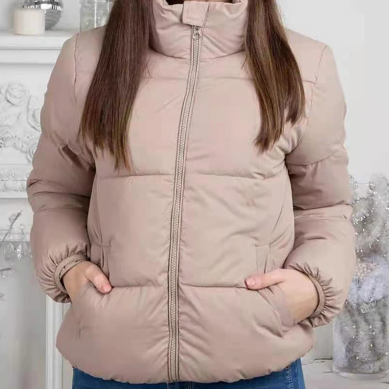 

Autumn Winter New Women Short Cotton Jacket Turtleneck Stand Collar Padded Warm Coat Solid Loose Casual Female Thick Jackets