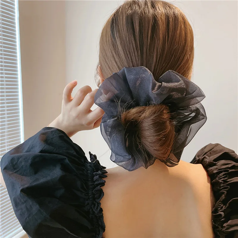 

Oversized Organza Hair Scrunchies Women Chiffon Scrunchie Elastic Hair Bands Girls Headwear Donut Grip Loop Ponytail Holder