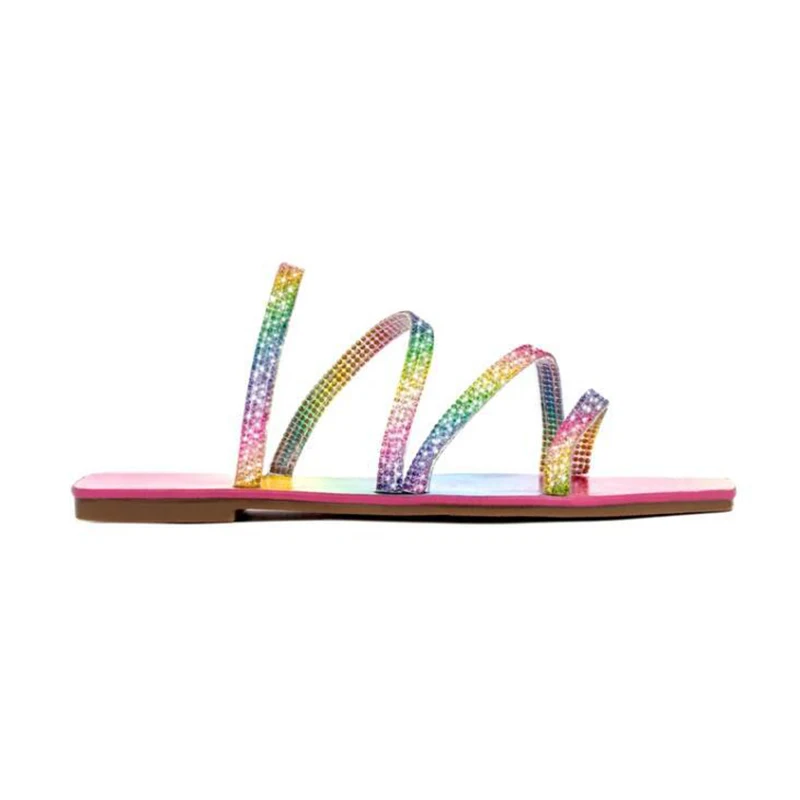 

Fashion sexy roman rhinestone summer iridescent outdoor open-toed flat bottom female slippers Comfortable plus size Slippers