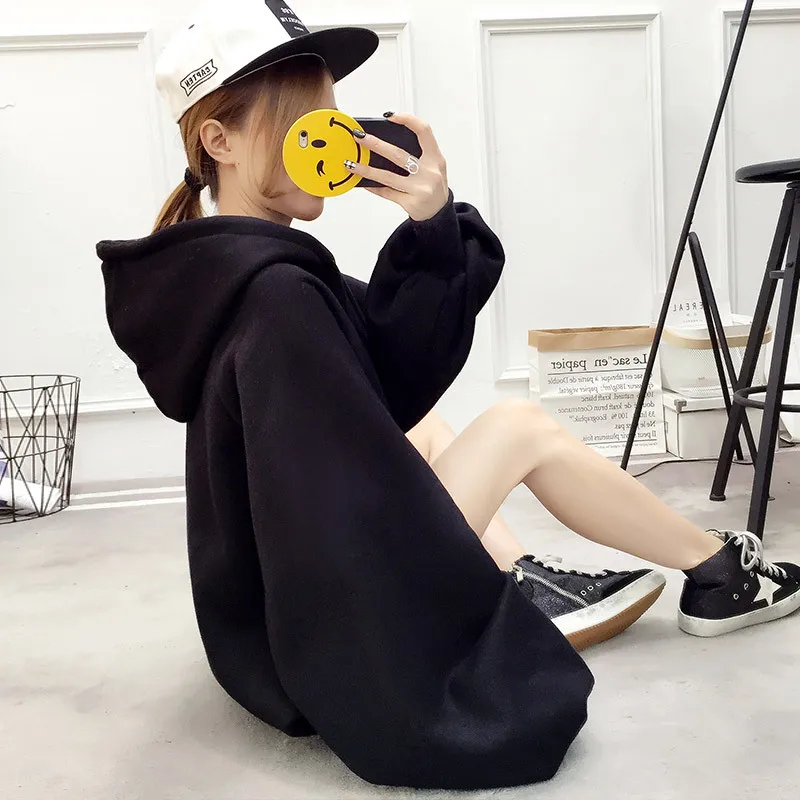 

Fall Hoodies Women Autumn Winter Casual Loose Pullover Hooded Solid Velvet Thickened Hip Pop Long Sleeve Mujer De Moda Hoody