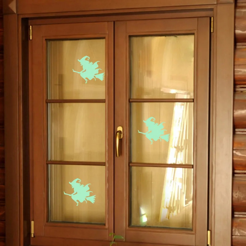 Креативные настенные Стекло Стикеры наклейки световой Хэллоуин с ведьмой