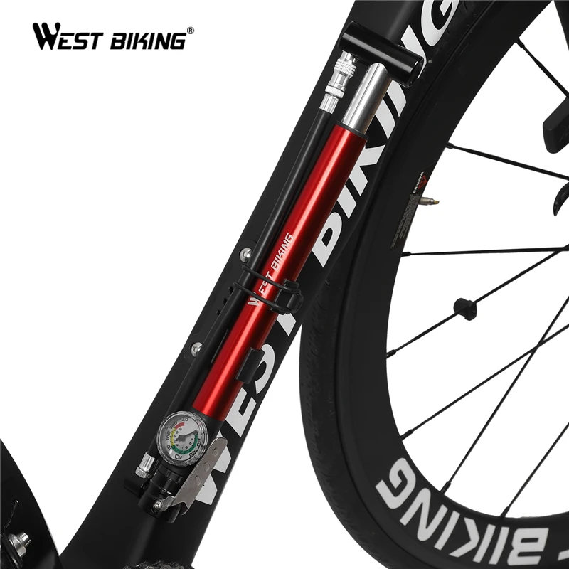 

WEST BIKING Alloy Bicycle Pump Hose Gauge Hand Foot Floor Bike Tire Pump 130PSI Cycling Air Inflator Presta Schrader Valve Pump