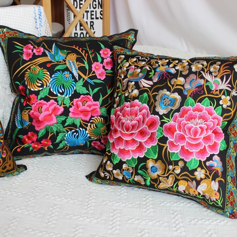 Полный вышитый цветок красочные нация наволочка 45 см квадратный специальный