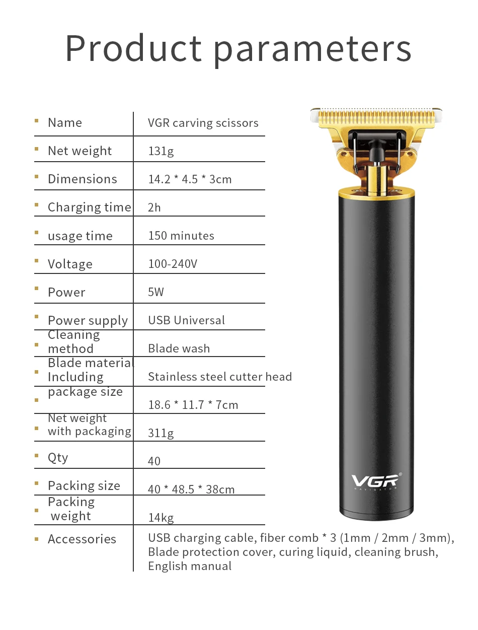 VGR Professional Hair Clipper Barber Trimmer for Men Cordless Edge Electric Cutting Machine Haircut Li-ion Battery | Бытовая техника