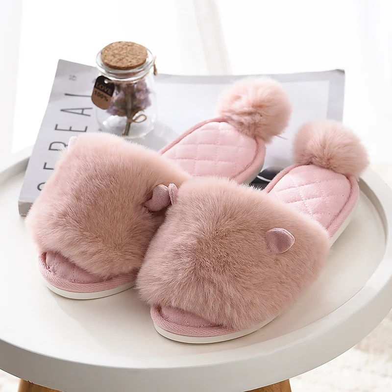 

Whoholl Brand Women Fur Slippers Winter Shoes Big Size Home Slippers Plush Pantufa Women Indoor Warm Fluffy Terlik Cotton Shoes