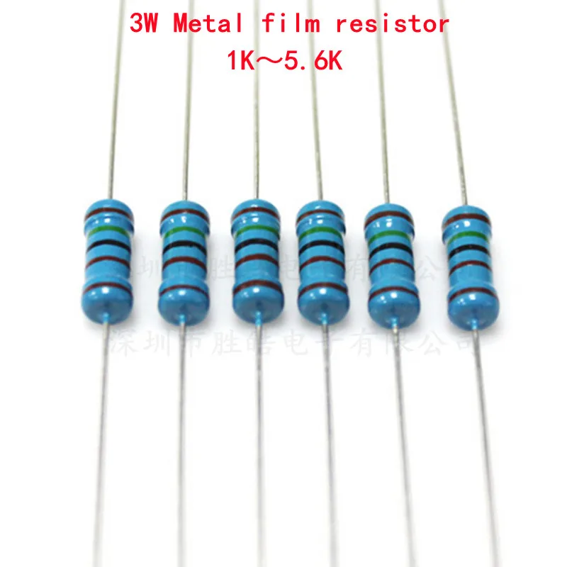 

10pcs 3W Metal film resistor 1% 1K 1.1K 1.2K 1.3K 1.5K 1.6K 1.8K 2K 2.2K 2.4K 2.7K 3K 3.3K 3.6K 3.9K 4.3K 4.7K 5.1K 5.6K ohm