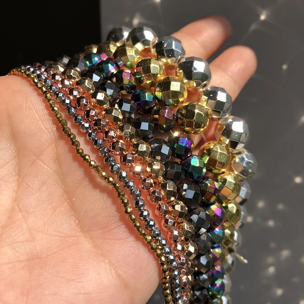 2-10 мм натуральный граненый позолоченный камень гематит бусины Круглые свободные