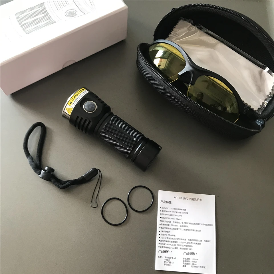 

Mateminco MT07 UVC 275nm LED UV Light Sterilizer Flashlight 26650 18650 Battery Ultraviolet Disinfect Torch with USB C Charging