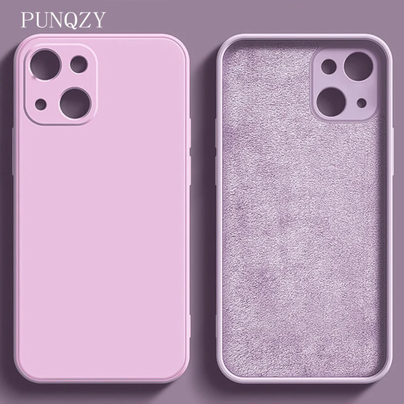 

PUNQZY Candy Color Straight Edge Cube Liquid Plus Velvet Protect Case For Iphone 13 11 12 PRO MAX 7 8Plus 11 XR XSoft TPU Cover