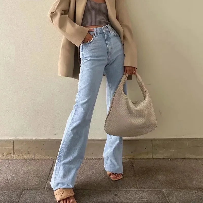 

2021 Casual Fashion Straight Leg Women's Jeans Denim Bottom Harajuku Boyfriend Long High Waist Baggy Jeans Fall Pants